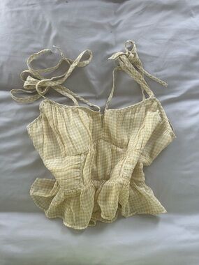 American Eagle Outfitters Yellow Gingham Tie-Shoulder Crop Top